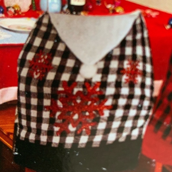 Chair Covers Santa Hat Buffalo Check Snowflake Set of 4 Black White Check - Picture 3 of 8
